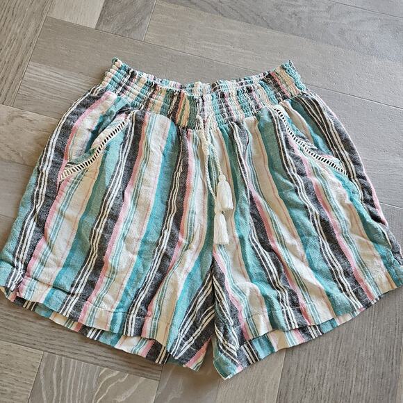 Briggs Linen Blend Multi Stripe Pull On High Rise Womens Shorts W Pockets large - Picture 1 of 5